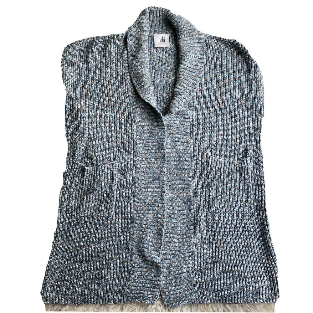 Cabi Cardigan Sz Small Knit Oversized Pockets Blue Sleeveless Cowl Neck Womens